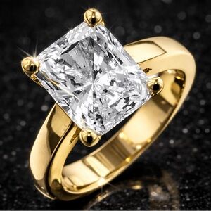 Radiant Cut Solitaire Cz statement cocktail Engagement wedding Band Ring Gold